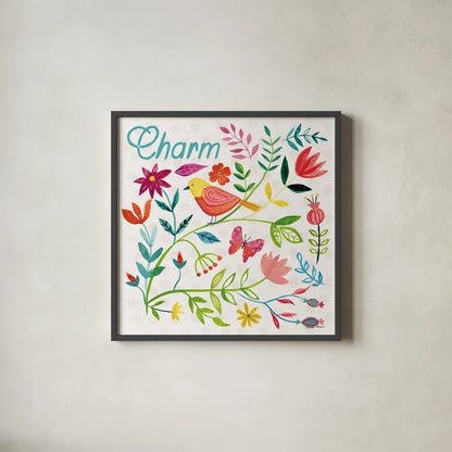 Budding Beauty V by Farida Zaman. Shown in a sleek black glass frame for a contemporary gallery look. Available as an archival giclee rolled canvas, fine art paper, or poster print. SKU 53812a.