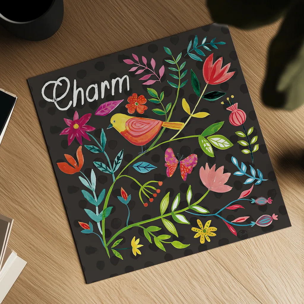 Budding Beauty V Dark by Farida Zaman. Shown as a detailed flat fine art print, highlighting archival giclee quality. Available as an archival giclee rolled canvas, fine art paper, or poster print. SKU 53817a.