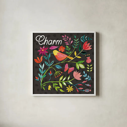 Budding Beauty V Dark by Farida Zaman. Shown in a crisp white glass frame for a clean and minimalist style. Available as an archival giclee rolled canvas, fine art paper, or poster print. SKU 53817a.