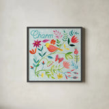 Budding Beauty V Light Blue by Farida Zaman. Shown in a sleek black glass frame for a contemporary gallery look. Available as an archival giclee rolled canvas, fine art paper, or poster print. SKU 54298a.