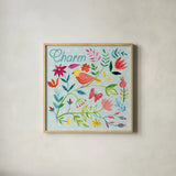 Budding Beauty V Light Blue by Farida Zaman. Shown in a natural wood glass frame for a timeless modern aesthetic. Available as an archival giclee rolled canvas, fine art paper, or poster print. SKU 54298a.