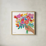 Bunch of Flowers by Farida Zaman. Shown in a natural wood glass frame for a timeless modern aesthetic. Available as an archival giclee rolled canvas, fine art paper, or poster print. SKU 81826a.
