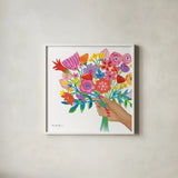 Bunch of Flowers by Farida Zaman. Shown in a crisp white glass frame for a clean and minimalist style. Available as an archival giclee rolled canvas, fine art paper, or poster print. SKU 81826a.