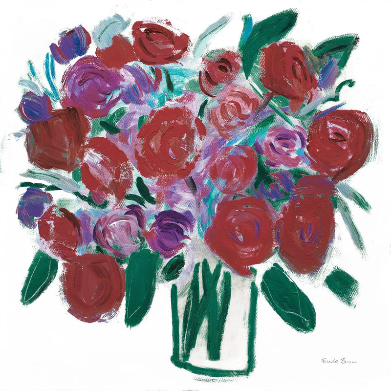 Burgundy Roses on White by Farida Zaman. SKU 51140a. Archival Giclee Fine art print for wall decor.