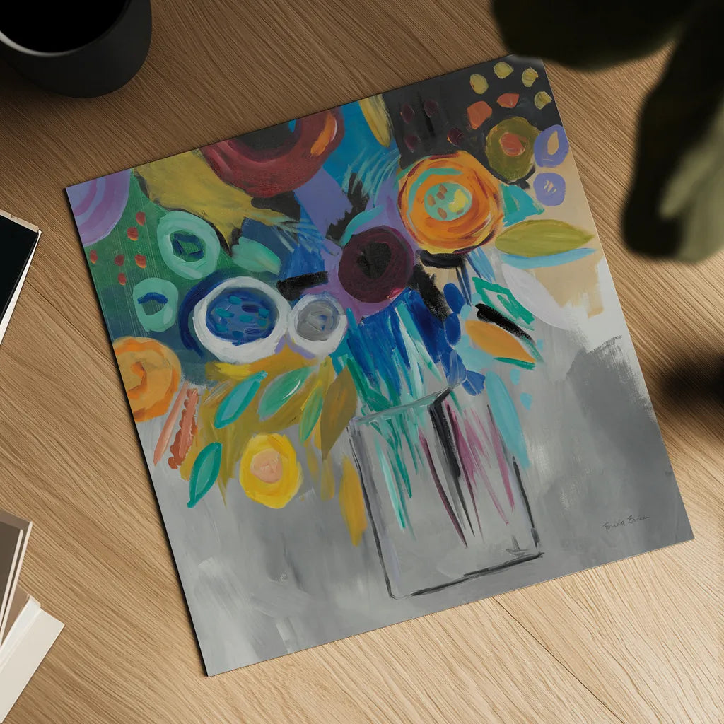 Burst of Magic by Farida Zaman. Shown as a detailed flat fine art print, highlighting archival giclee quality. Available as an archival giclee rolled canvas, fine art paper, or poster print. SKU 32157a.