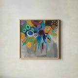 Burst of Magic by Farida Zaman. Shown in a natural wood glass frame for a timeless modern aesthetic. Available as an archival giclee rolled canvas, fine art paper, or poster print. SKU 32157a.