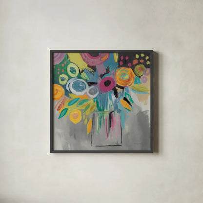 Burst of Magic Autumn by Farida Zaman. Shown in a sleek black glass frame for a contemporary gallery look. Available as an archival giclee rolled canvas, fine art paper, or poster print. SKU 36200a.