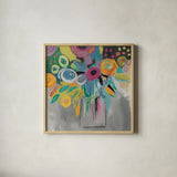 Burst of Magic Autumn by Farida Zaman. Shown in a natural wood glass frame for a timeless modern aesthetic. Available as an archival giclee rolled canvas, fine art paper, or poster print. SKU 36200a.