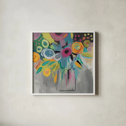 Burst of Magic Autumn by Farida Zaman. Shown in a crisp white glass frame for a clean and minimalist style. Available as an archival giclee rolled canvas, fine art paper, or poster print. SKU 36200a.