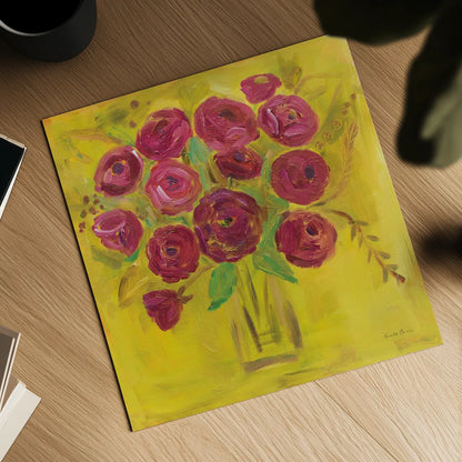 Burst of Poppies by Farida Zaman. Shown as a detailed flat fine art print, highlighting archival giclee quality. Available as an archival giclee rolled canvas, fine art paper, or poster print. SKU 32162a.