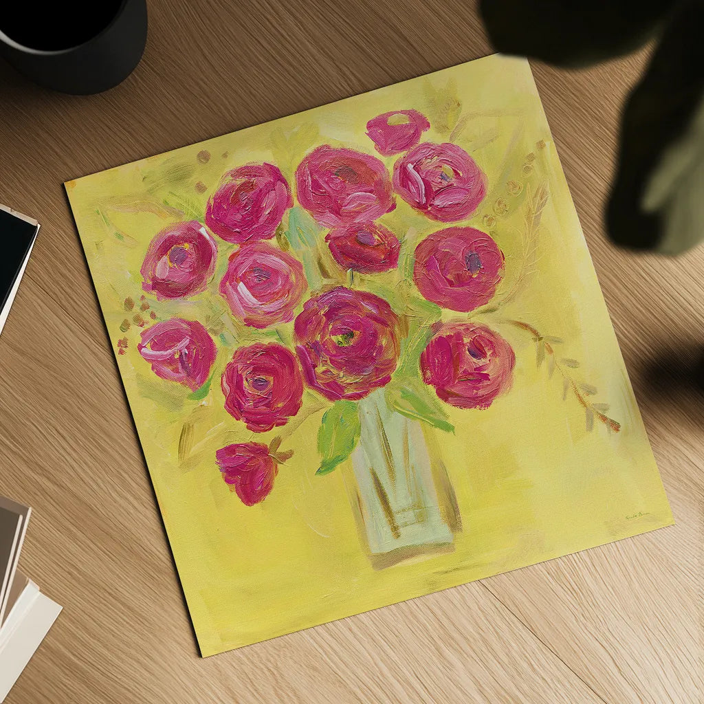 Burst of Poppies Bright by Farida Zaman. Shown as a detailed flat fine art print, highlighting archival giclee quality. Available as an archival giclee rolled canvas, fine art paper, or poster print. SKU 33858a.