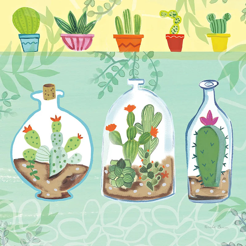Cacti Garden I no Birds and Butterflies by Farida Zaman. SKU 34182a. Archival Giclee Fine art print for wall decor.