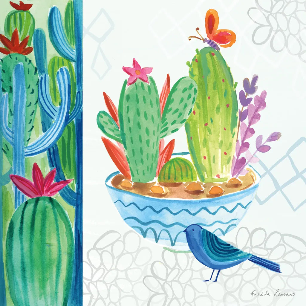 Cacti Garden II by Farida Zaman. SKU 33101a. Archival Giclee Fine art print for wall decor.