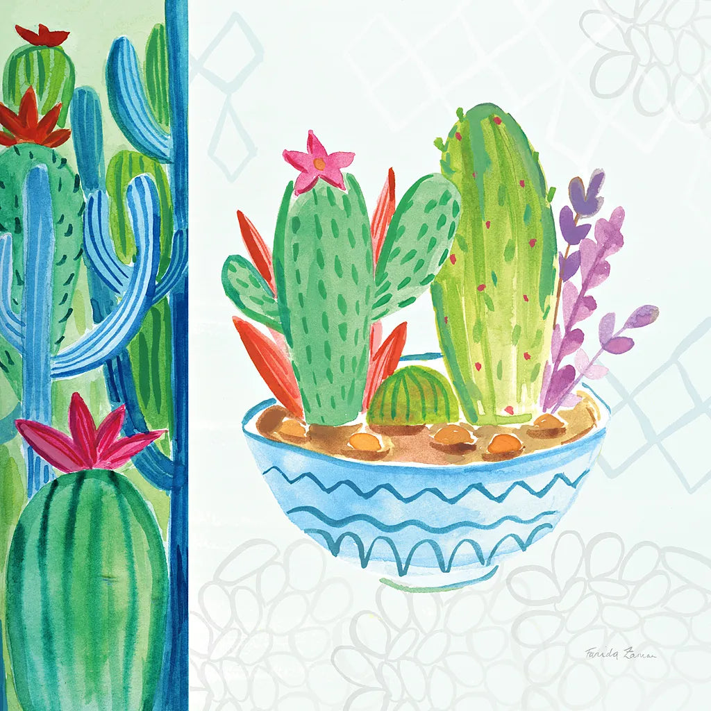 Cacti Garden II no Birds and Butterflies by Farida Zaman. SKU 34183a. Archival Giclee Fine art print for wall decor.