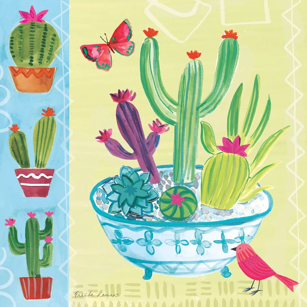 Cacti Garden III by Farida Zaman. SKU 33102a. Archival Giclee Fine art print for wall decor.