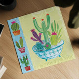 Cacti Garden III no Birds and Butterflies by Farida Zaman. Shown as a detailed flat fine art print, highlighting archival giclee quality. Available as an archival giclee rolled canvas, fine art paper, or poster print. SKU 34184a.