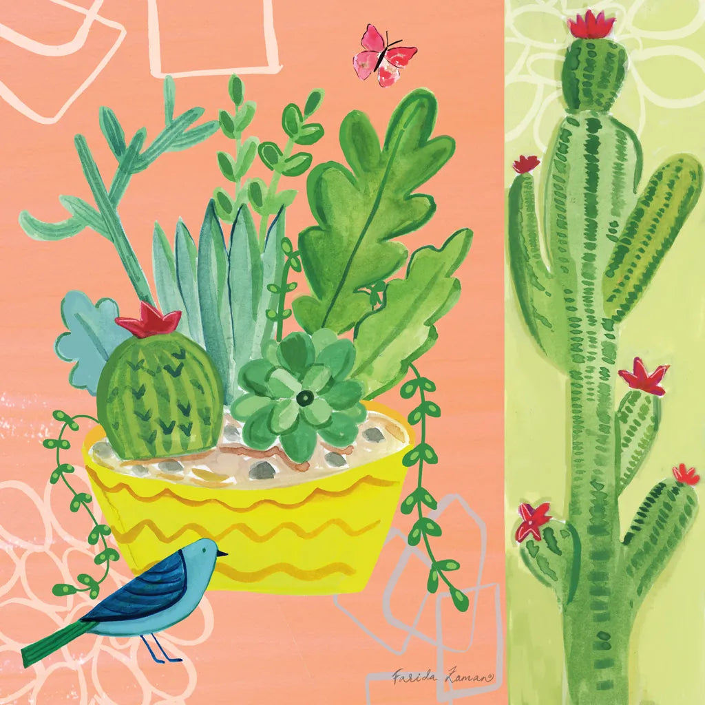 Cacti Garden IV by Farida Zaman. SKU 33103a. Archival Giclee Fine art print for wall decor.