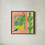 Cacti Garden IV by Farida Zaman. Shown in a sleek black glass frame for a contemporary gallery look. Available as an archival giclee rolled canvas, fine art paper, or poster print. SKU 33103a.
