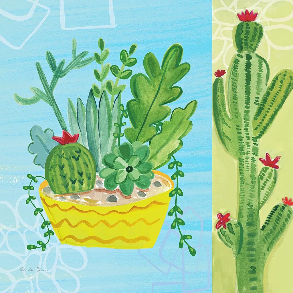 Cacti Garden IV no Birds and Butterflies by Farida Zaman. SKU 34185a. Archival Giclee Fine art print for wall decor.