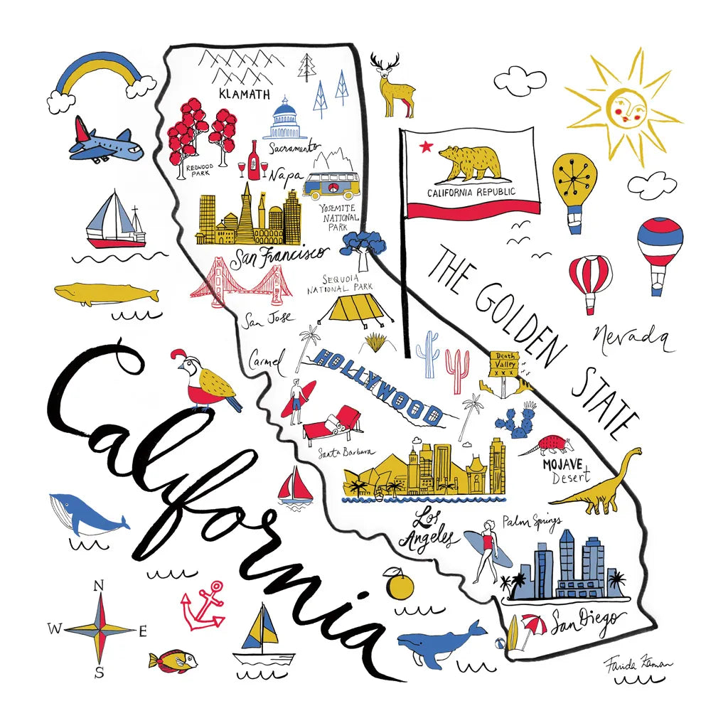 California by Farida Zaman. SKU 63969a. Archival Giclee Fine art print for wall decor.