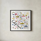 California by Farida Zaman. Shown in a sleek black glass frame for a contemporary gallery look. Available as an archival giclee rolled canvas, fine art paper, or poster print. SKU 63969a.