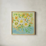 Camillia by Farida Zaman. Shown in a natural wood glass frame for a timeless modern aesthetic. Available as an archival giclee rolled canvas, fine art paper, or poster print. SKU 32163a.