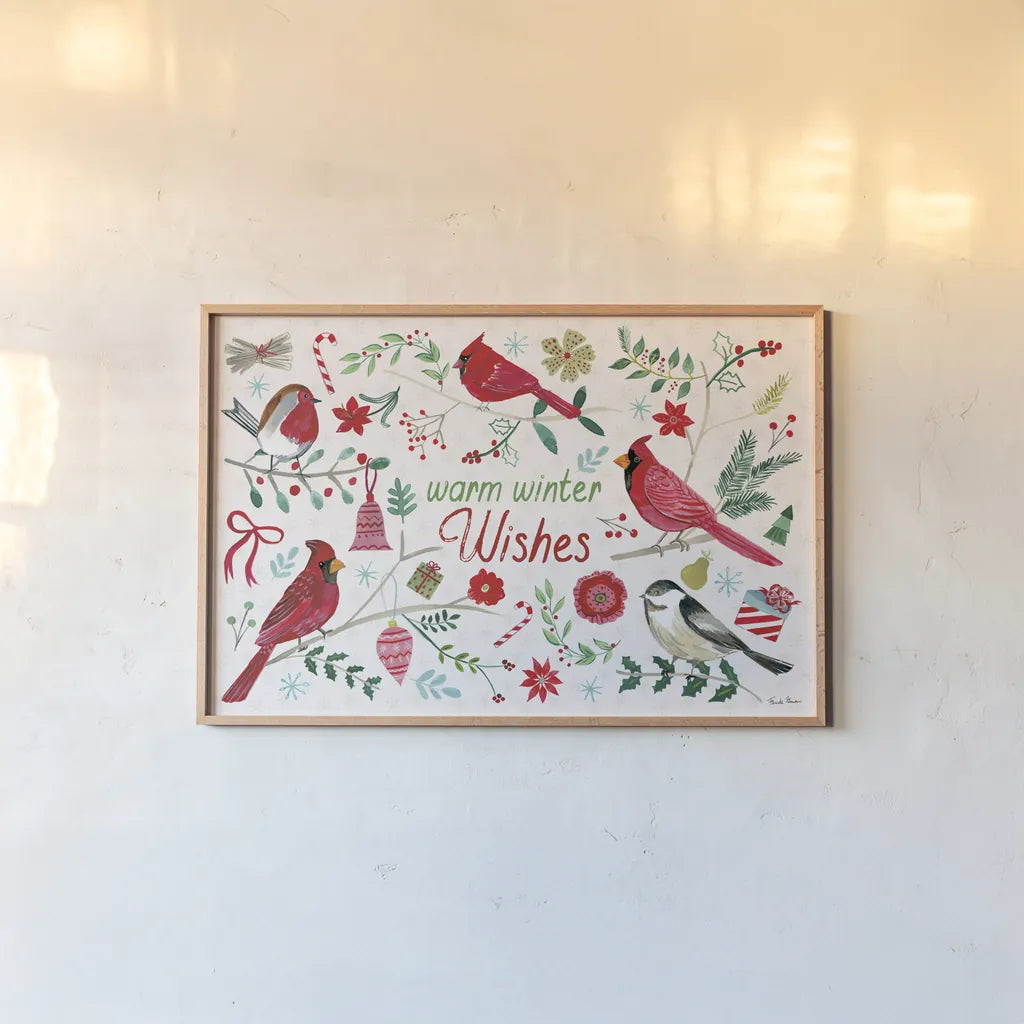 Cheerful Holiday I by Farida Zaman. shown as a paper print in a natural frame. Available as a archival giclee rolled canvas, fine art paper, or poster print. SKU 54660i.