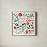 Cheerful Holiday II by Farida Zaman. Shown in a natural wood glass frame for a timeless modern aesthetic. Available as an archival giclee rolled canvas, fine art paper, or poster print. SKU 54661a.