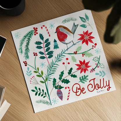 Cheerful Holiday III by Farida Zaman. Shown as a detailed flat fine art print, highlighting archival giclee quality. Available as an archival giclee rolled canvas, fine art paper, or poster print. SKU 54662a.