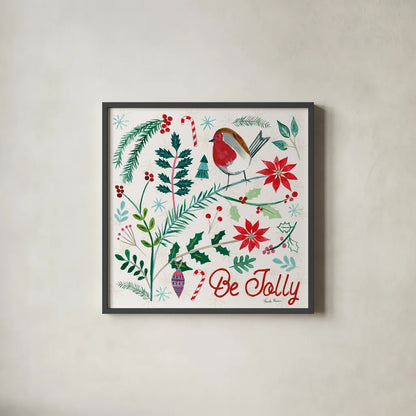 Cheerful Holiday III by Farida Zaman. Shown in a sleek black glass frame for a contemporary gallery look. Available as an archival giclee rolled canvas, fine art paper, or poster print. SKU 54662a.