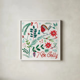 Cheerful Holiday III by Farida Zaman. Shown in a crisp white glass frame for a clean and minimalist style. Available as an archival giclee rolled canvas, fine art paper, or poster print. SKU 54662a.