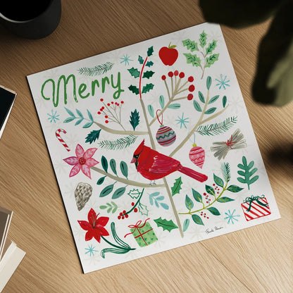 Cheerful Holiday V by Farida Zaman. Shown as a detailed flat fine art print, highlighting archival giclee quality. Available as an archival giclee rolled canvas, fine art paper, or poster print. SKU 54664a.