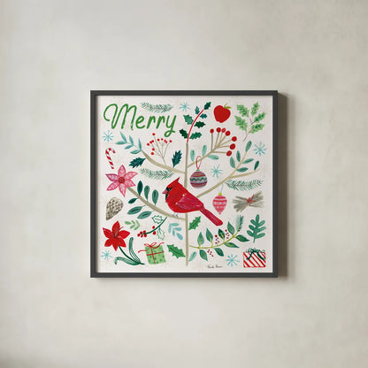 Cheerful Holiday V by Farida Zaman. Shown in a sleek black glass frame for a contemporary gallery look. Available as an archival giclee rolled canvas, fine art paper, or poster print. SKU 54664a.