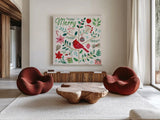 Cheerful Holiday V by Farida Zaman. Shown as extra-large giant wall art in a modern living room. Available as an archival giclee rolled canvas, fine art paper, or poster print. SKU 54664a.