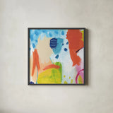 Cheerful I by Farida Zaman. Shown in a sleek black glass frame for a contemporary gallery look. Available as an archival giclee rolled canvas, fine art paper, or poster print. SKU 35414a.