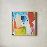 Cheerful I by Farida Zaman. Shown in a natural wood glass frame for a timeless modern aesthetic. Available as an archival giclee rolled canvas, fine art paper, or poster print. SKU 35414a.