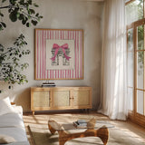 Chic Paris II by Farida Zaman. Shown in a natural wood frame in a cozy modern living room. Available as an archival giclee rolled canvas, fine art paper, or poster print. SKU 103065a.