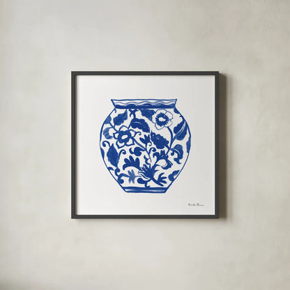 Chinoiserie I by Farida Zaman. Shown in a sleek black glass frame for a contemporary gallery look. Available as an archival giclee rolled canvas, fine art paper, or poster print. SKU 44125a.