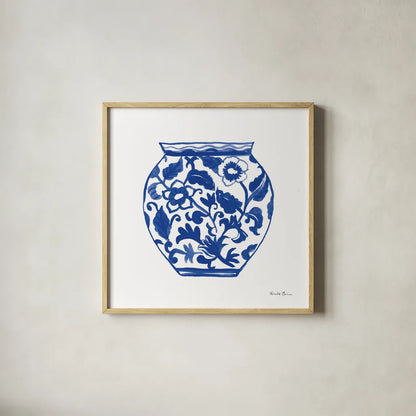 Chinoiserie I by Farida Zaman. Shown in a natural wood glass frame for a timeless modern aesthetic. Available as an archival giclee rolled canvas, fine art paper, or poster print. SKU 44125a.