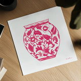 Chinoiserie I Pink by Farida Zaman. Shown as a detailed flat fine art print, highlighting archival giclee quality. Available as an archival giclee rolled canvas, fine art paper, or poster print. SKU 45963a.