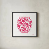 Chinoiserie I Pink by Farida Zaman. Shown in a sleek black glass frame for a contemporary gallery look. Available as an archival giclee rolled canvas, fine art paper, or poster print. SKU 45963a.