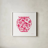 Chinoiserie I Pink by Farida Zaman. Shown in a crisp white glass frame for a clean and minimalist style. Available as an archival giclee rolled canvas, fine art paper, or poster print. SKU 45963a.