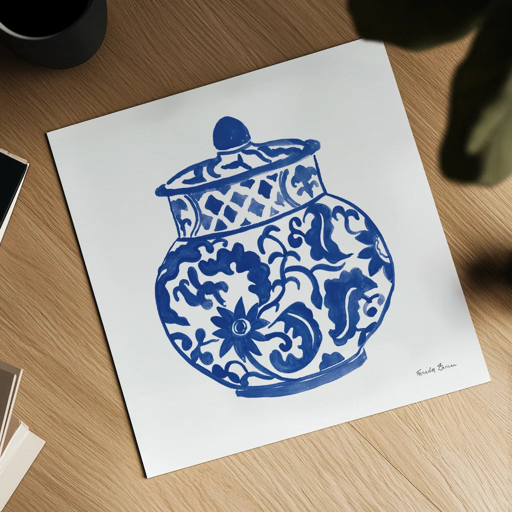 Chinoiserie II by Farida Zaman. Shown as a detailed flat fine art print, highlighting archival giclee quality. Available as an archival giclee rolled canvas, fine art paper, or poster print. SKU 44126a.