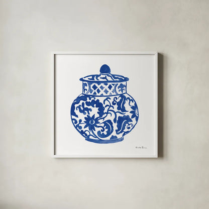 Chinoiserie II by Farida Zaman. Shown in a crisp white glass frame for a clean and minimalist style. Available as an archival giclee rolled canvas, fine art paper, or poster print. SKU 44126a.
