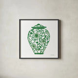 Chinoiserie III Green by Farida Zaman. Shown in a sleek black glass frame for a contemporary gallery look. Available as an archival giclee rolled canvas, fine art paper, or poster print. SKU 45964a.