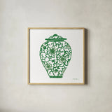 Chinoiserie III Green by Farida Zaman. Shown in a natural wood glass frame for a timeless modern aesthetic. Available as an archival giclee rolled canvas, fine art paper, or poster print. SKU 45964a.