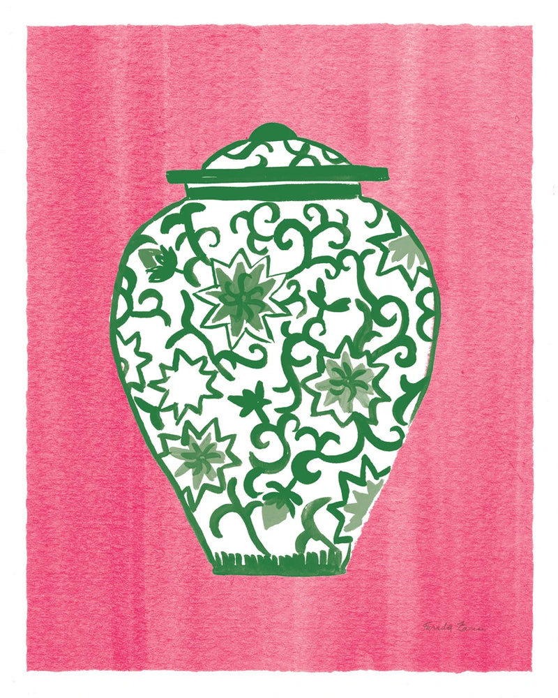 Chinoiserie III Green Watercolor by Farida Zaman