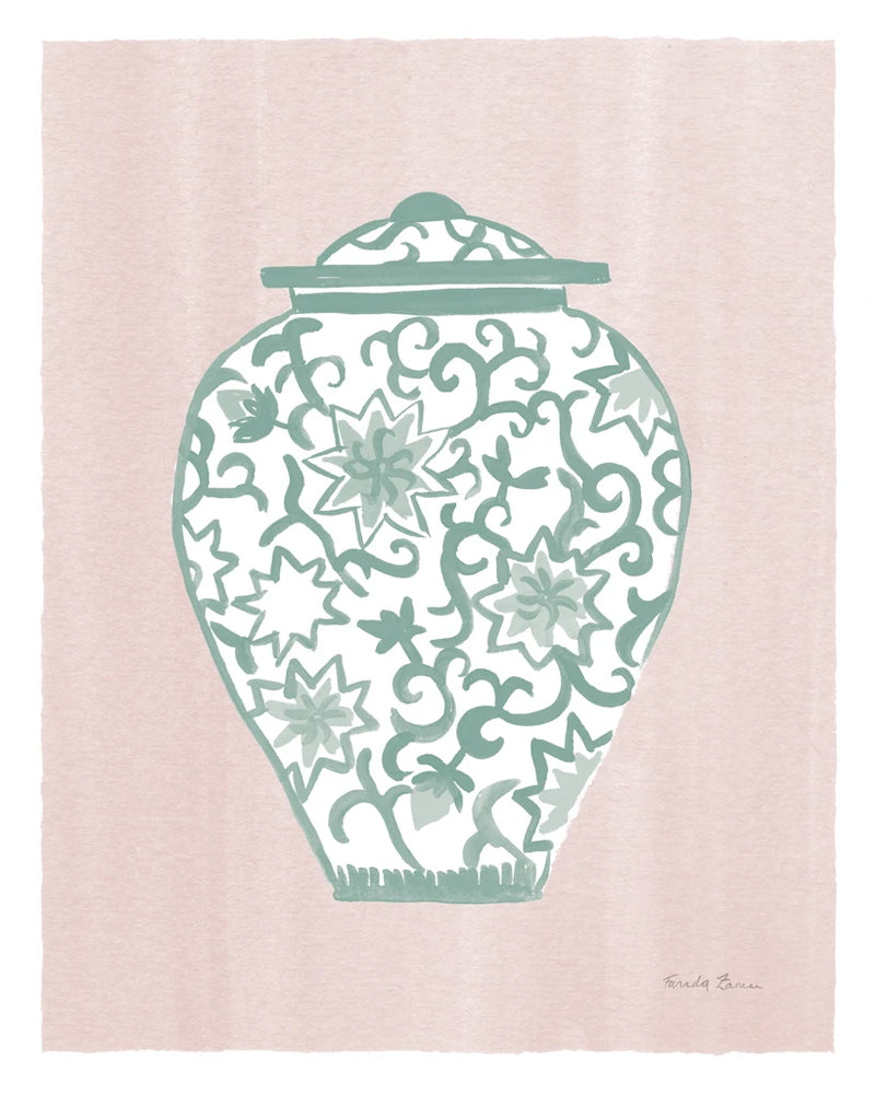 Chinoiserie III Green Watercolor Light by Farida Zaman