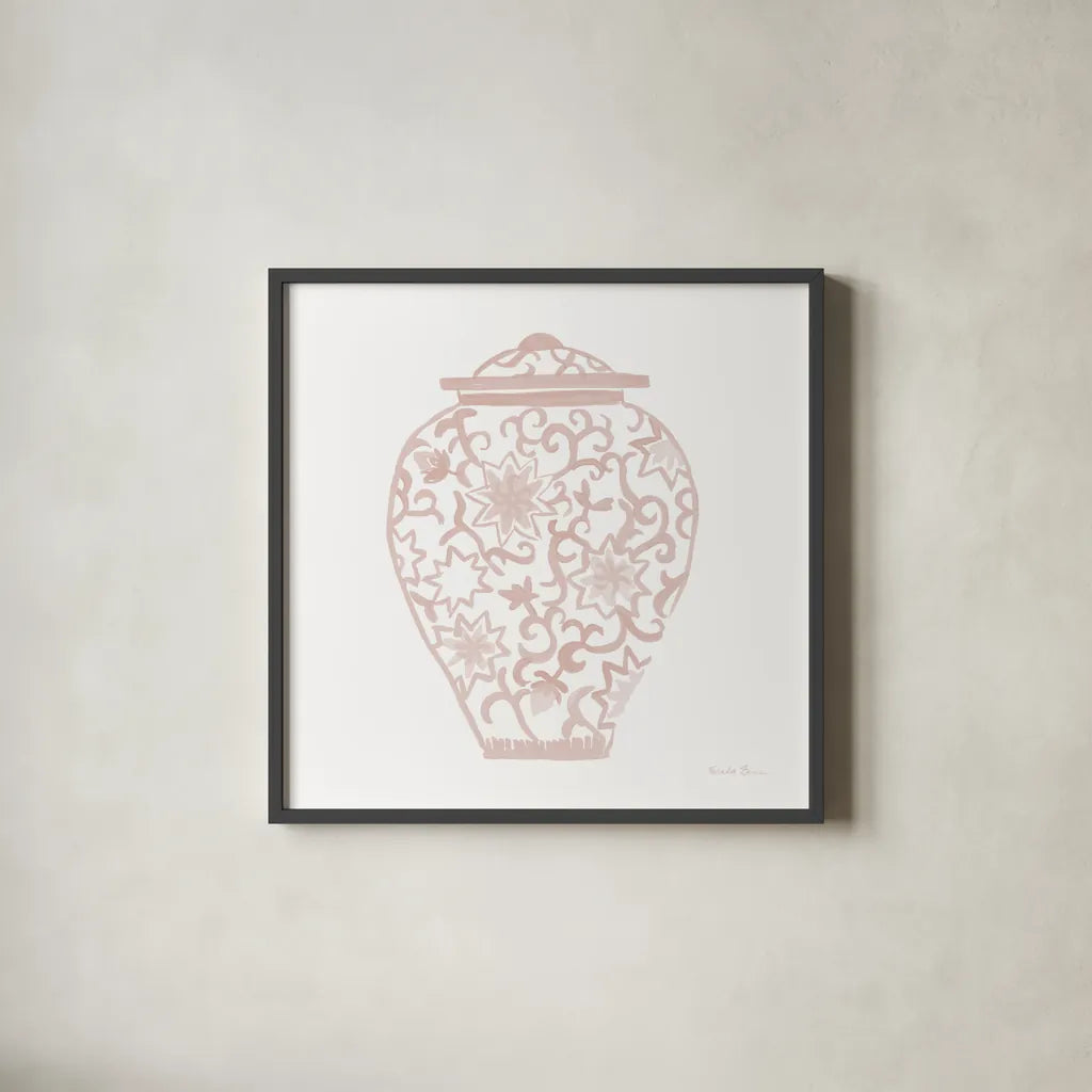 Chinoiserie III Pastel by Farida Zaman. Shown in a sleek black glass frame for a contemporary gallery look. Available as an archival giclee rolled canvas, fine art paper, or poster print. SKU 82372a.