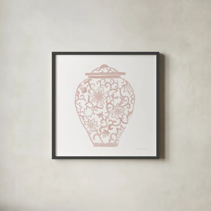 Chinoiserie III Pastel by Farida Zaman. Shown in a sleek black glass frame for a contemporary gallery look. Available as an archival giclee rolled canvas, fine art paper, or poster print. SKU 82372a.